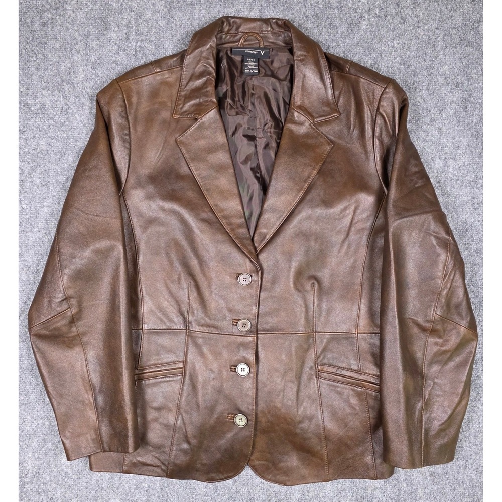 Venezia Lane Bryant Leather Blazer Jacket Womens Plus 22/24 Brown Distressed Y2K